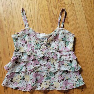 Nine West Floral Ruffle Layered Sleeveless Top Size 2 Nylon Polyester Pastel Col